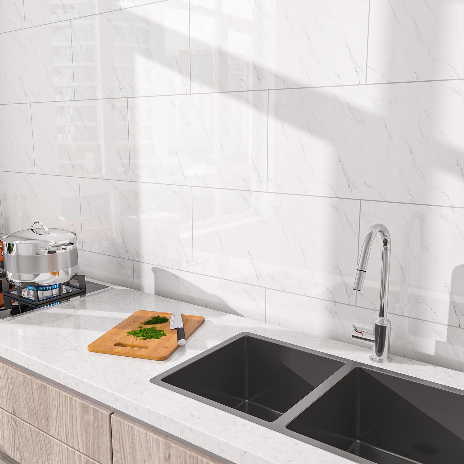 marble peel and stick backsplash waterproof 23.6"x11.8" pvc wall panels, pvc foam marble tile, back splash stick on tiles (not real tile) for kitchen bathroom living room (40, white marble) white marble 40