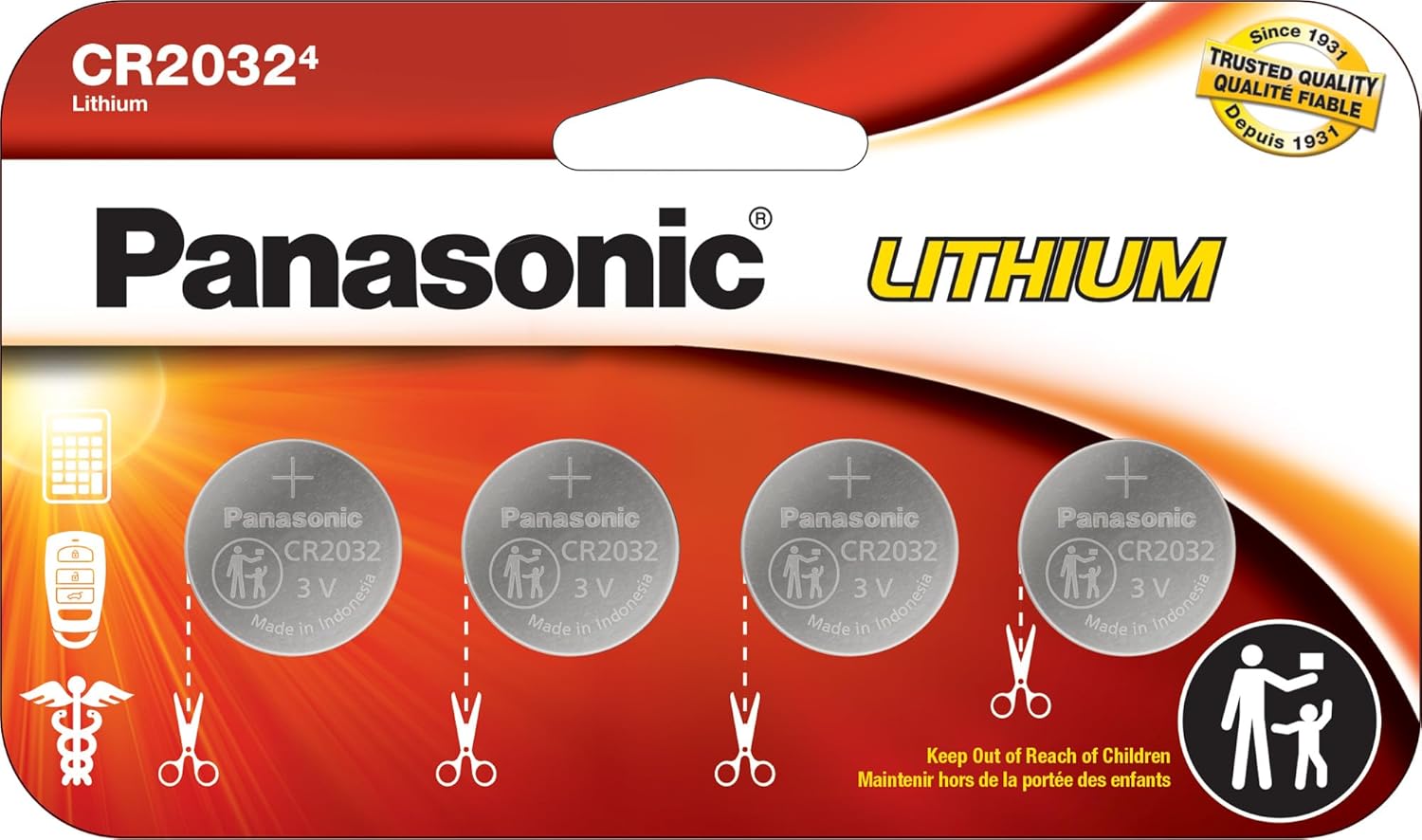 Panasonic CR2032 3.0 Volt Long Lasting Lithium Coin Cell Batteries in Child Resistant