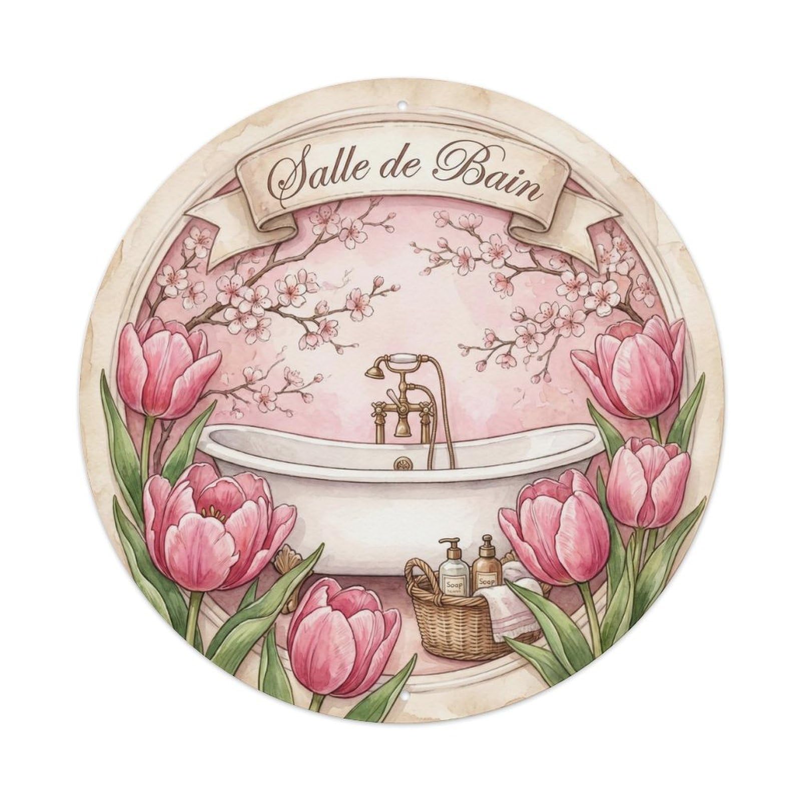 Yrnq Vintage Style Salle Tulip Romantic Round Bathroom Vintage Metal Tin Sign Plaque Wall Decor For Cafe, Club, Garden Round Metal Poster 8X8inch