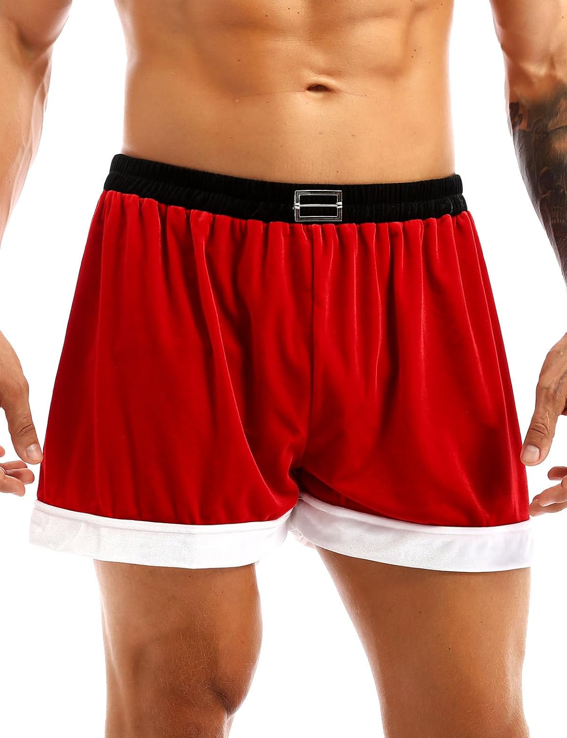Men's Santa Claus Shorts Christmas Flannel Boxer Shorts Holiday Cosplay Party Costume Underwear
