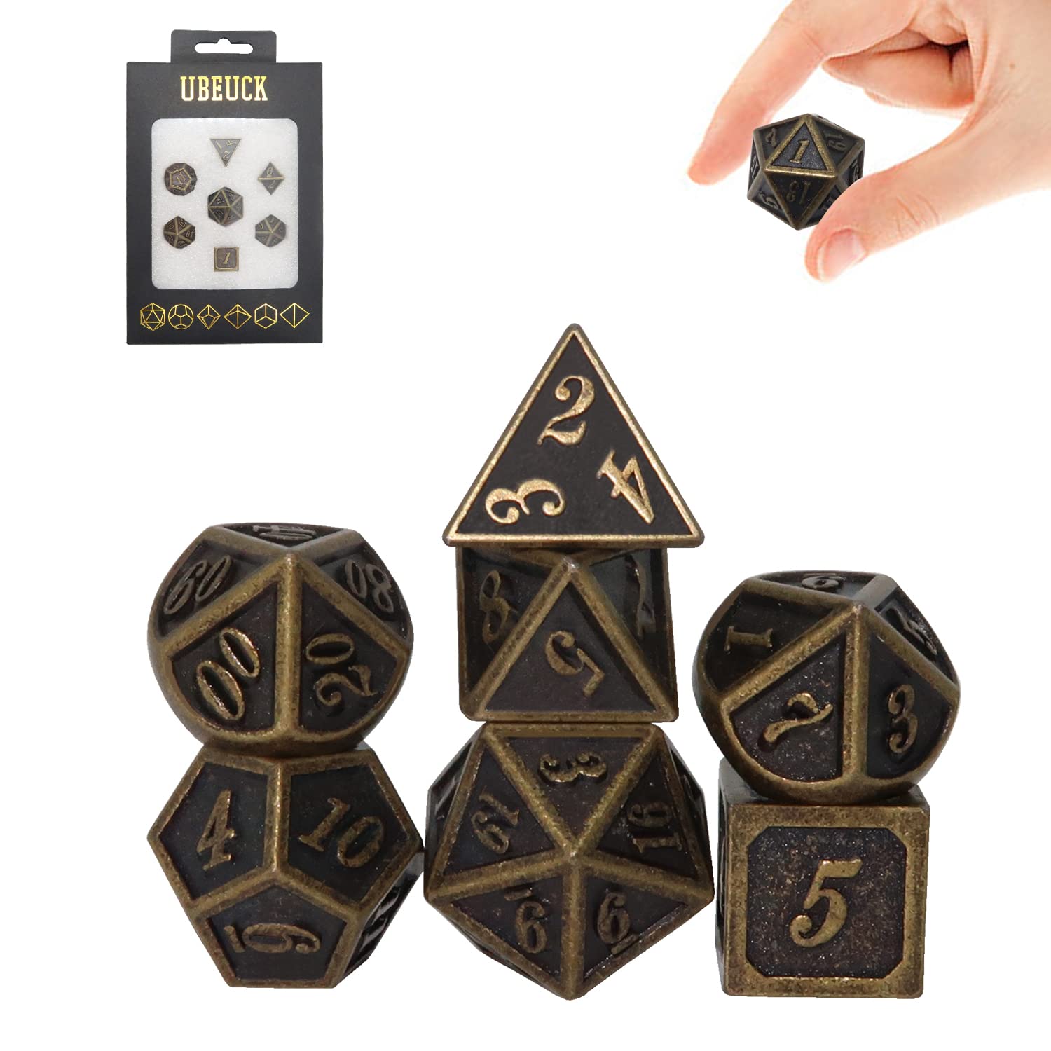 D&D Dice,DND Metal Dice,7 PCs Steampunk Polyhedral Dice Games Set for Dungeons and Dragons RPG,MTG,Pathfinder Tabletop Gaming,Premium Antique Bronze D and D Dice Set D20 D12 D10 D8 D6 D4 D%
