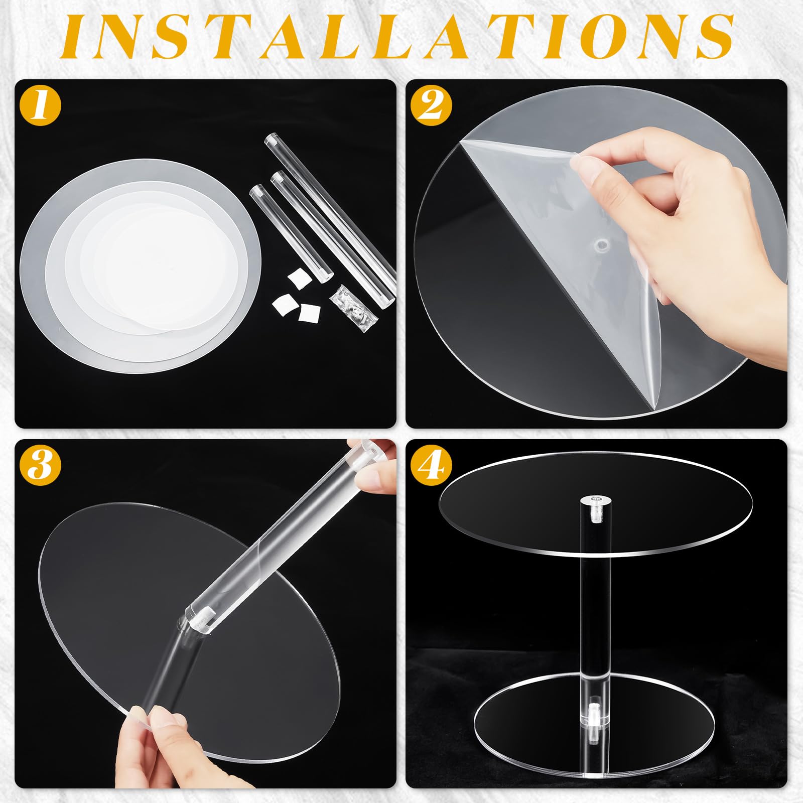 Hsei Lot de 6 présentoirs à gâteaux ronds en acrylique transparent | Ensemble de présentoirs à étages pour mariage, fête d'anniversaire, événement, plateau de présentation, desserts, pizzas