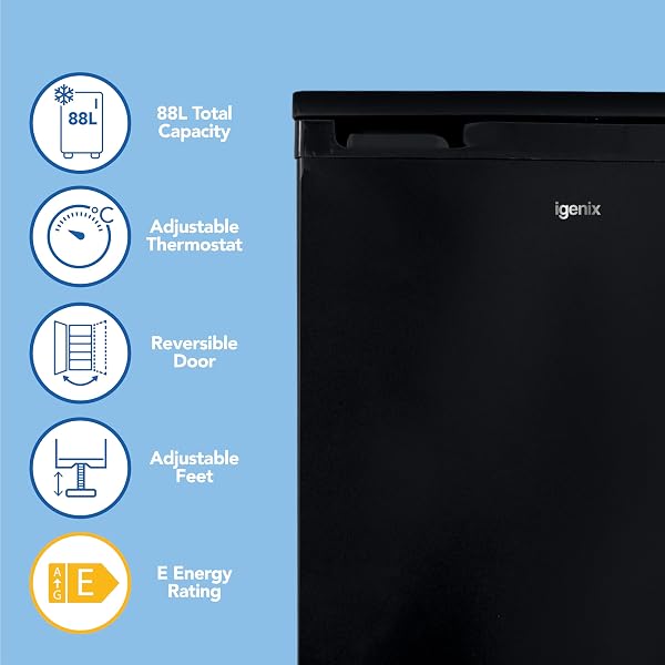 Igenix IG355B Freestanding Under Counter Freezer with 3 Large Drawers, Reversible Door, 88 Litre Freezer Capacity, 55 cm Wide, Black - 2
