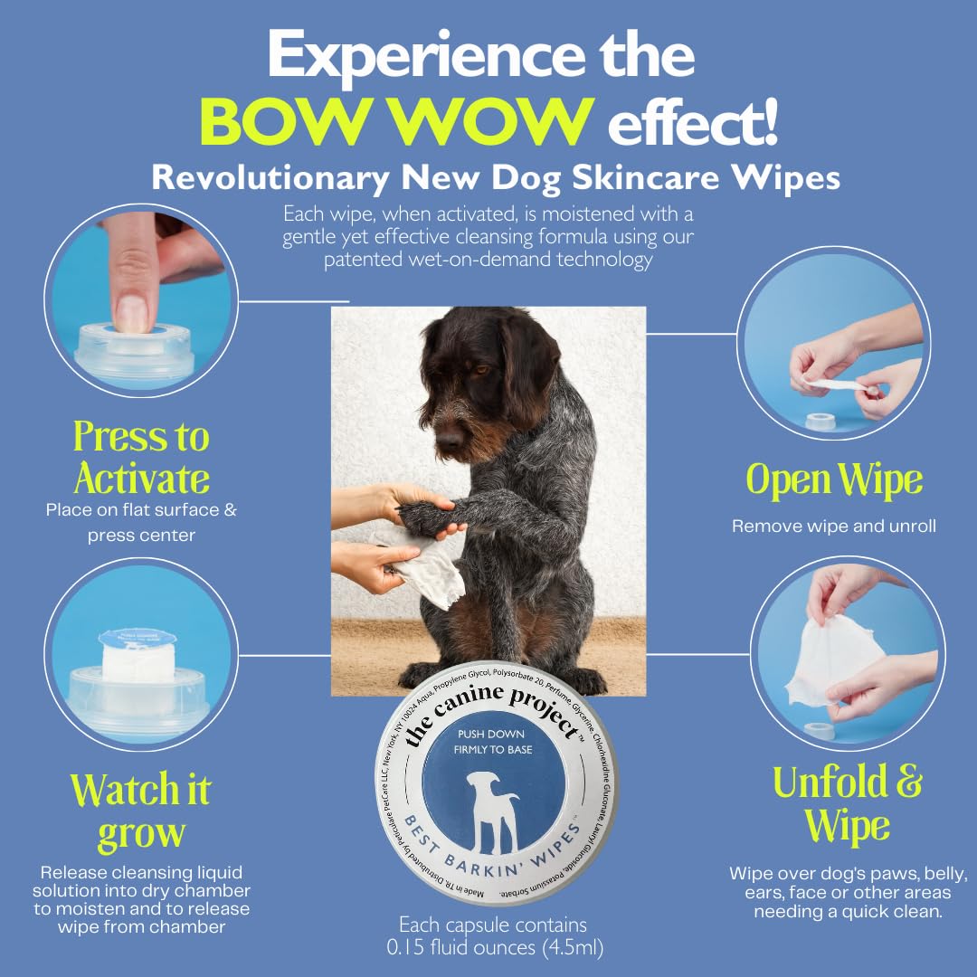Best BARKIN' Salviette per cani, essenziali per la toelettatura del cane, con ingredienti botanici e sacchetto in rete (100 barattoli a rete)