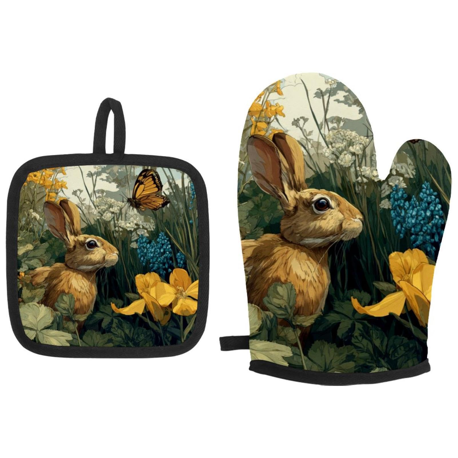 Gant de cuisine et manique lapin pour la cuisson au four