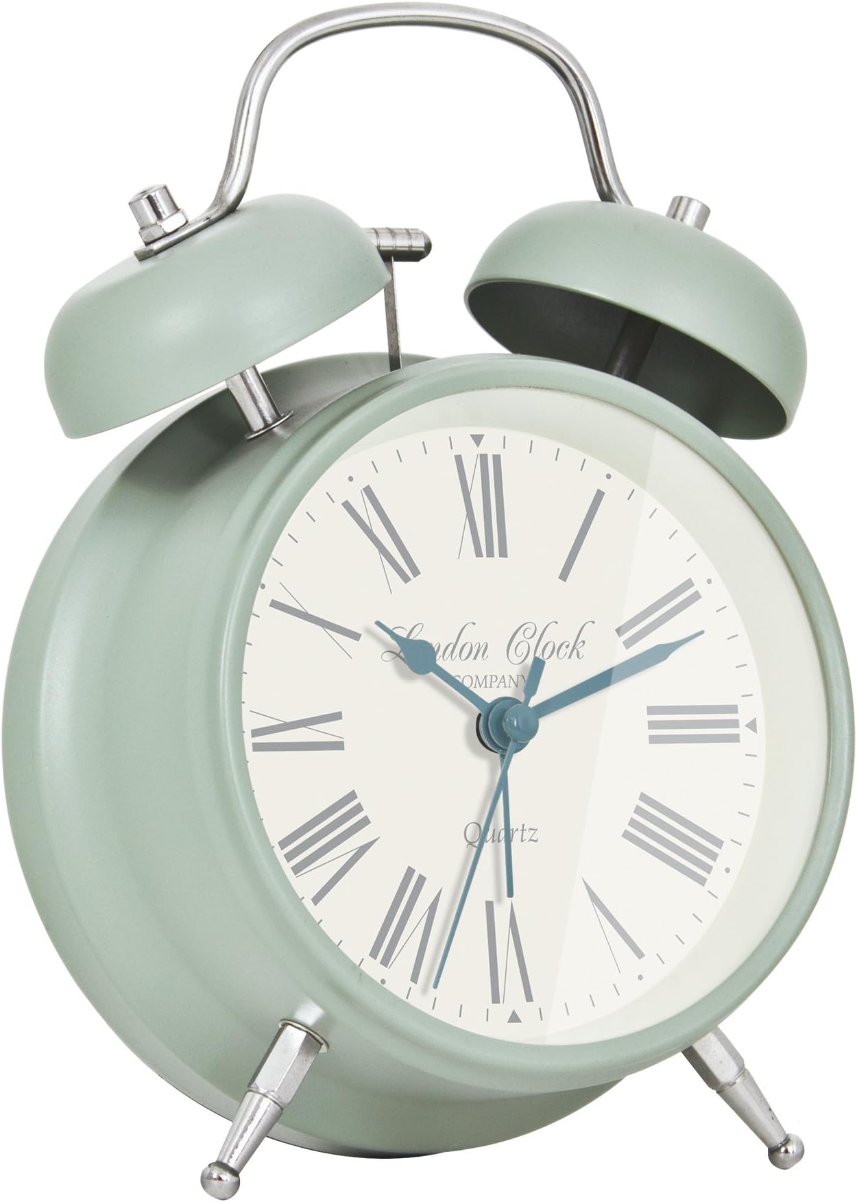 London Clock Medium Charlotte Alarm Clock, Sage Green, 16.5 x 11.5 x 5.5cm