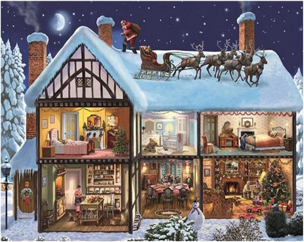 Golden Panno Santa Claus and Reindeer Diamond painting Christmas and Halloween House Decoration and Gift full square resin Rhinestone Diamond Needlework Handcraft multi-size (Picture Size46x57cm)