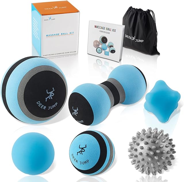 Massage Ball Kit for Myofascial Release, Trigger Point Therapy & Deep Tissue Massage Set of 6  Foam & Rubber Massage Balls for Muscle Recovery & Plantar Fasciitis Relief
