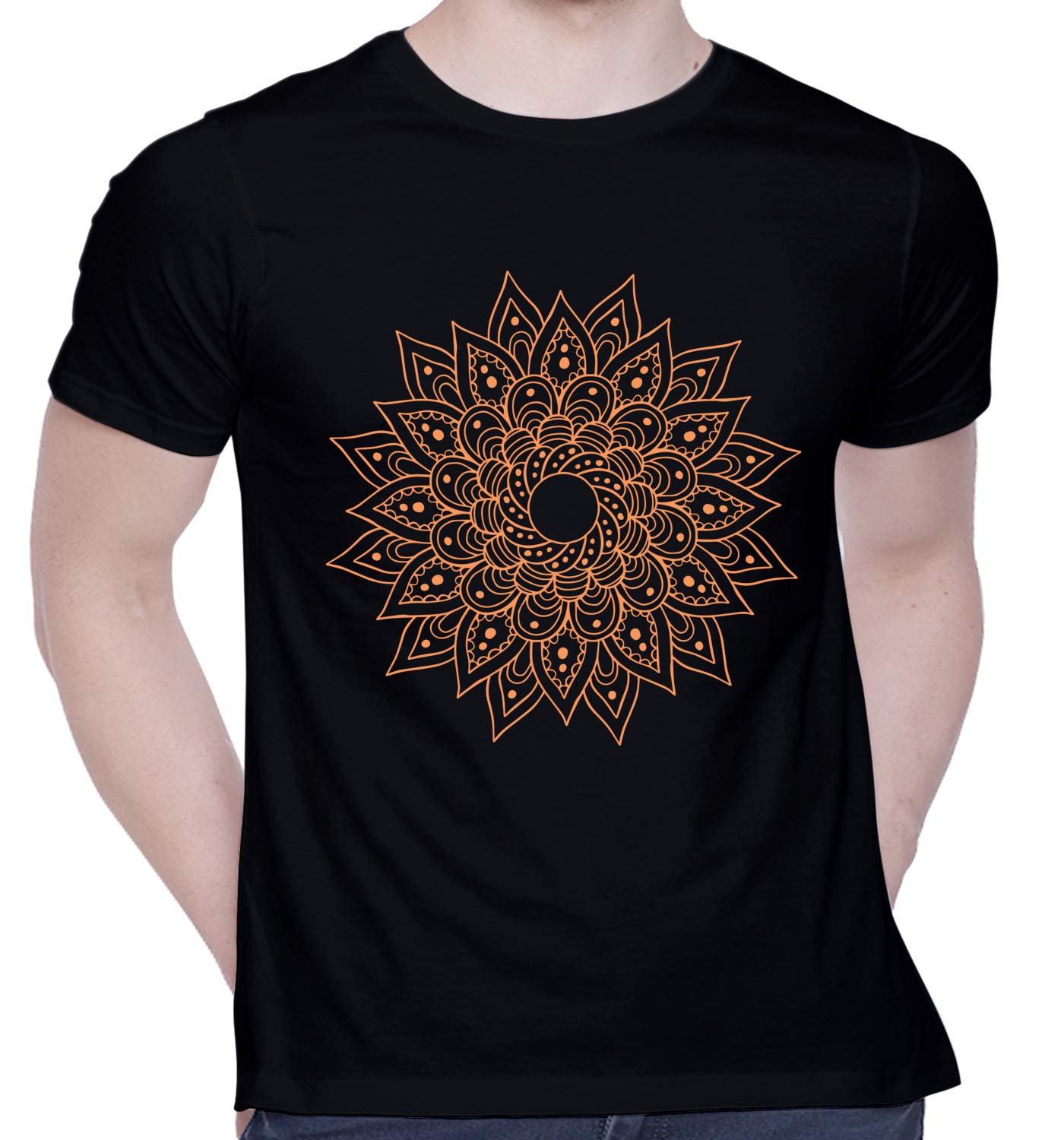 CreativiTGraphic Printed T-Shirt for Unisex Colourful Mandala | T-Shirt Design Tshirt | Casual Half Sleeve Round Neck T-Shirt | 100% Cotton | D00594-125