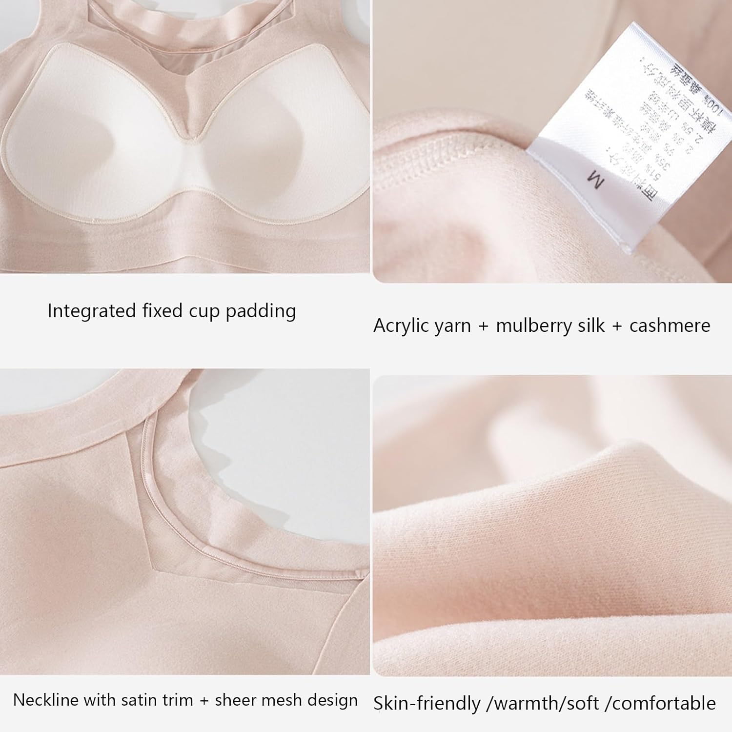 Women's Sleeveless Thermal Underwear Tank Tops Soft Cozy Silk Cashmere Camisole Undershirt Base Layer For Layering