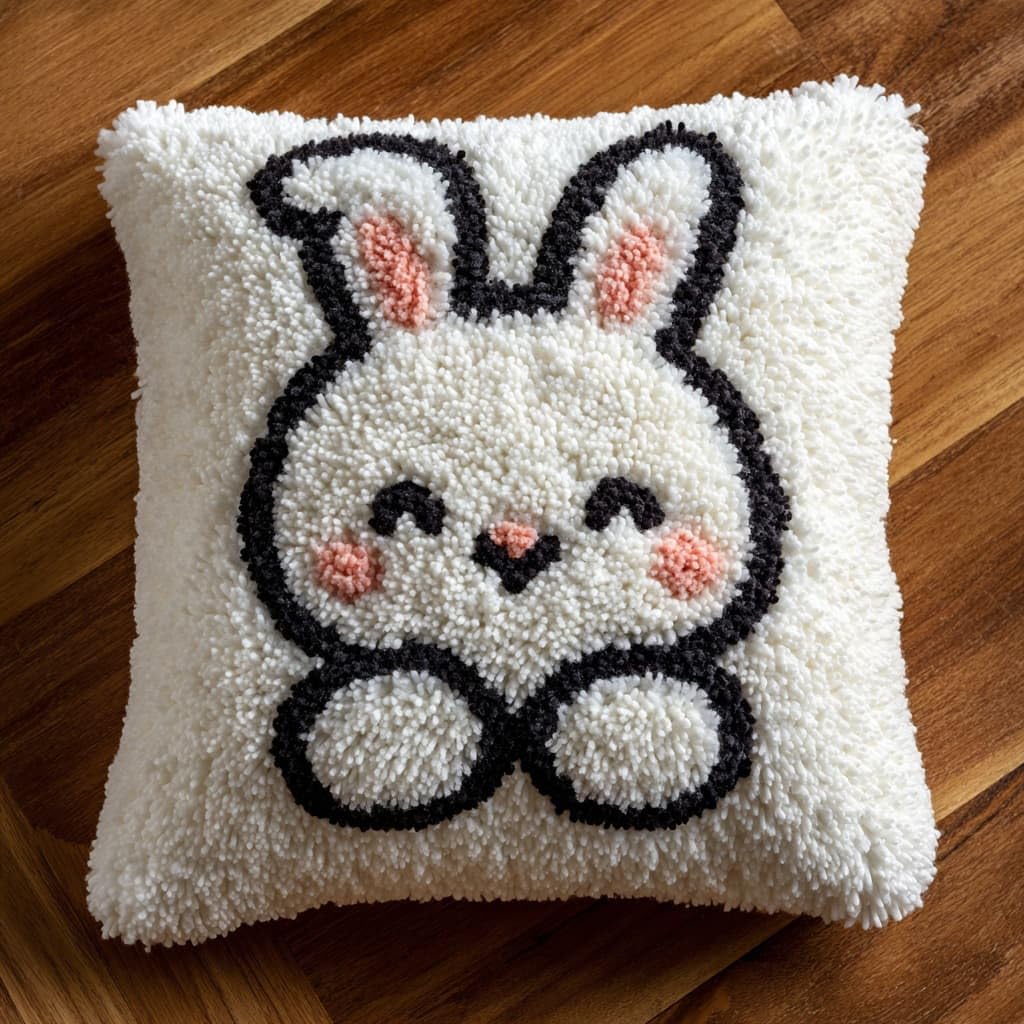 Henypt DIY Latch Hook Pillow Cover Kits Rabbit