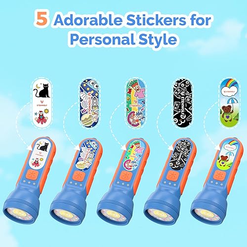 Miniatura 2 de ETENWOLF Linterna L1 recargable, mini linterna con divertidas calcomanías, batería de 1500 mAh, brillo ajustable con 6 modos de luz, linterna