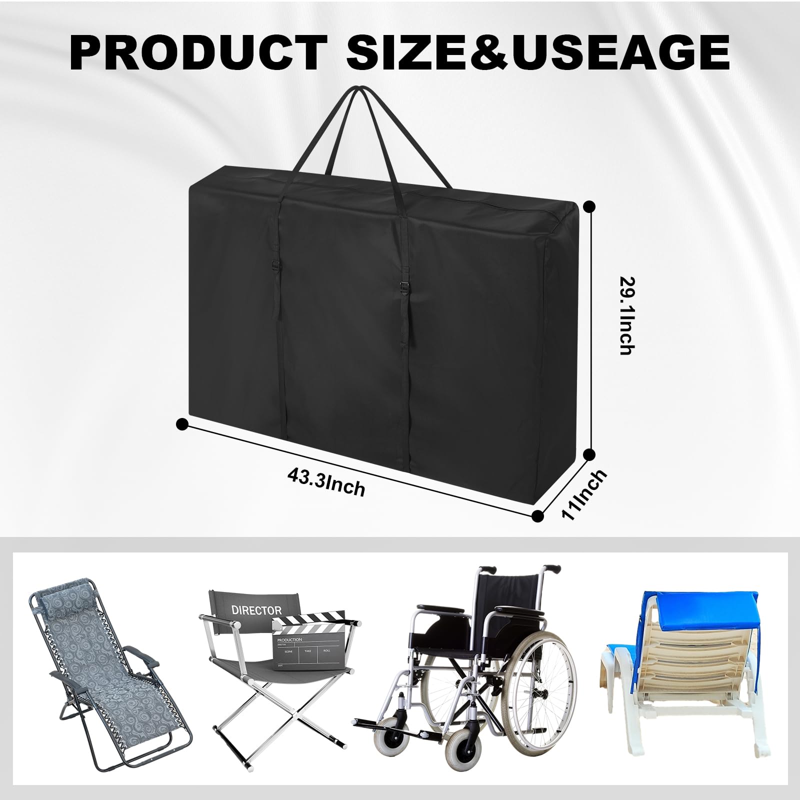Wesnoy 3 Pcs Large Folding Chair Storage Bags Covers Zero Gravity Heavy Duty Bag Massage Table Carrying Case for Lounge Chair Wheelchair Camping Travel Outdoor