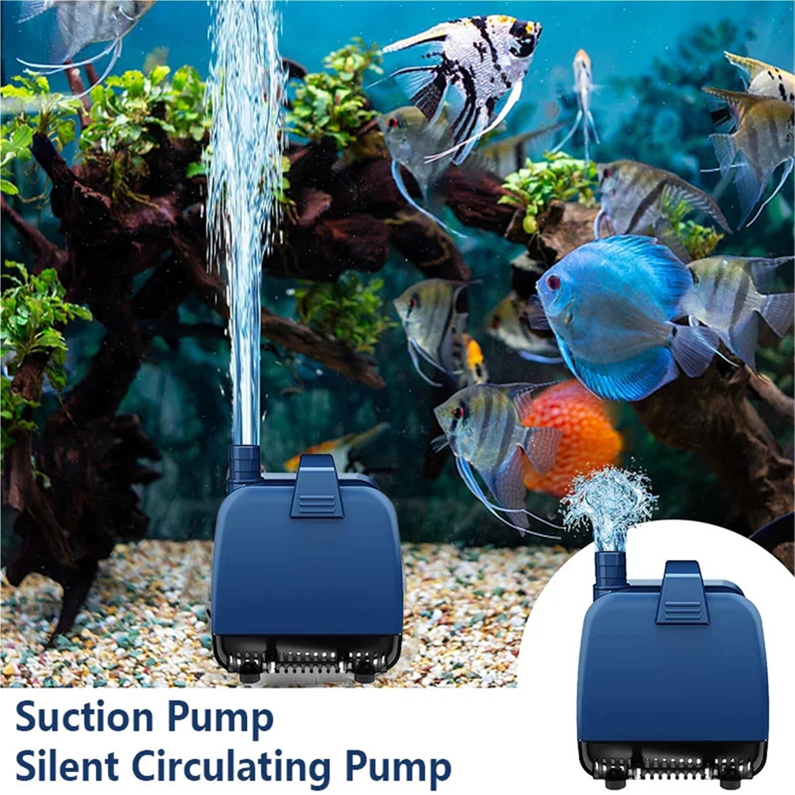 1 x 220 V Wasserpumpe für Brunnen mit Stromkopf für Aquarien, Teichpumpen, Zirkulationswellengenerator, Wellengenerator, Aquarium, tauchfähig (YLV-1000, 15 W, UK-Stecker)