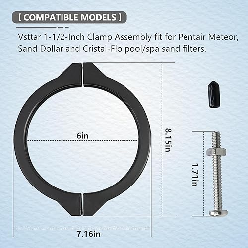Miniatura 3 de Vsttar Parte # 152165 y 1521656, conjunto de abrazadera de válvula de filtro de arena de 1-12 pulgadas con reemplazo de tornillo y tuerca, se adapta