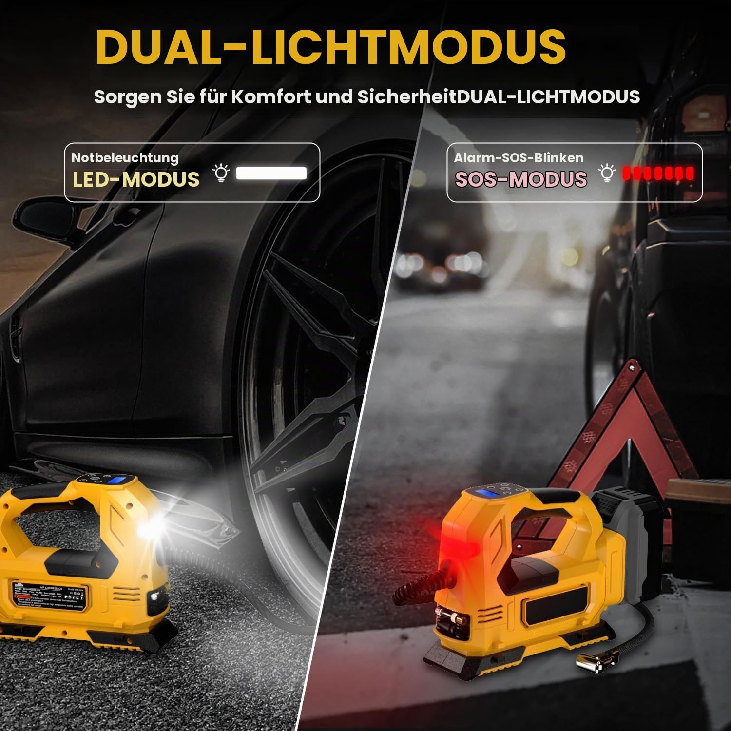 Akku-Kompressor für DeWalt 18V Akku (ohne Akku), Tragbare LED-Licht Handheld Luftpumpe mit digitalem Manometer, Elektrische Luftkompressor für Autos, Motorräder, Fahrräder, Sportbälle