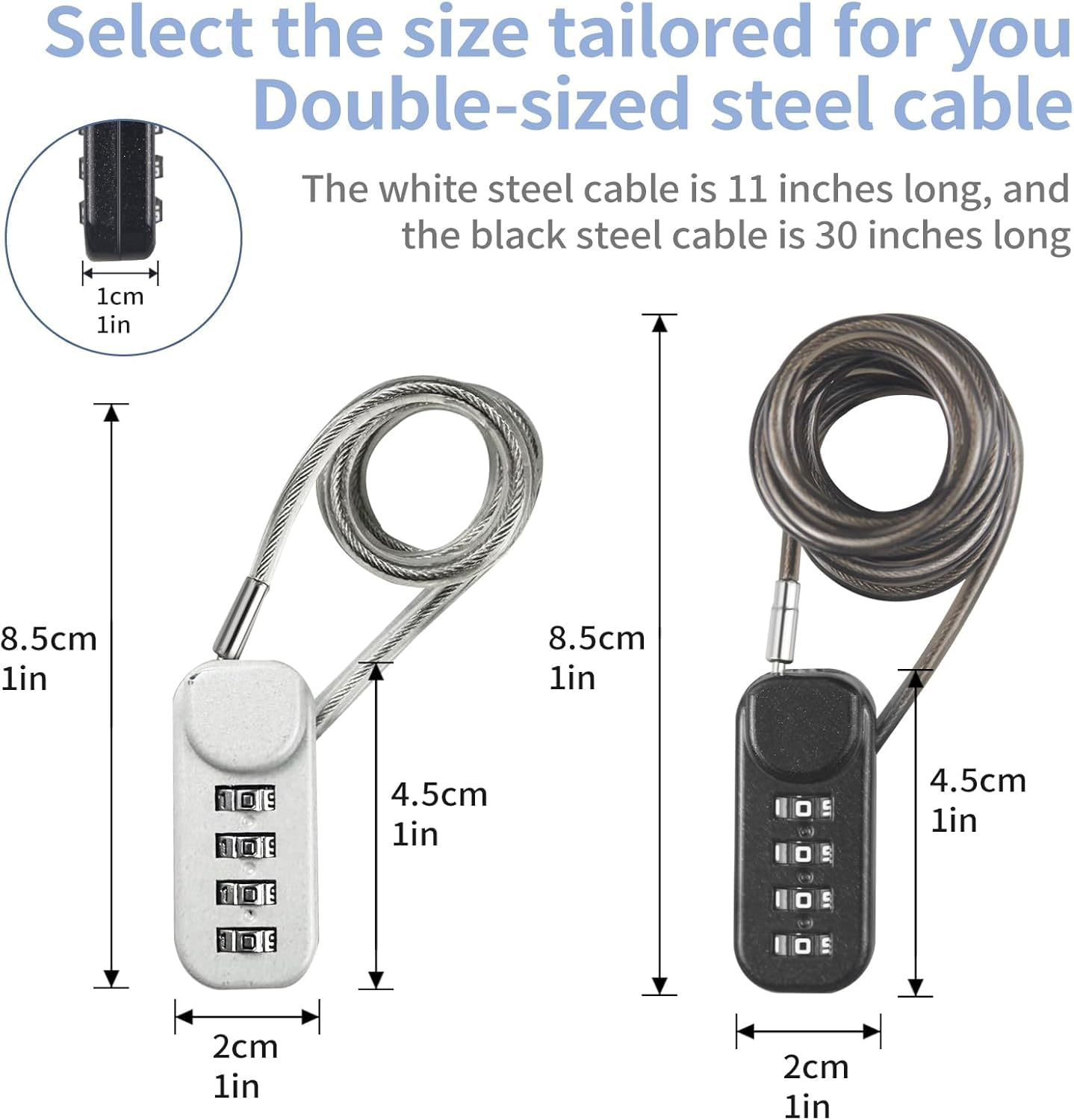 Lucchetto con cavo a combinazione a 4 cifre con cavo in acciaio flessibile da 60 cm, piccolo lucchetto per armadietti, bagagli, zaini, armadietti, borsa da palestra, cassetta degli attrezzi, viaggi