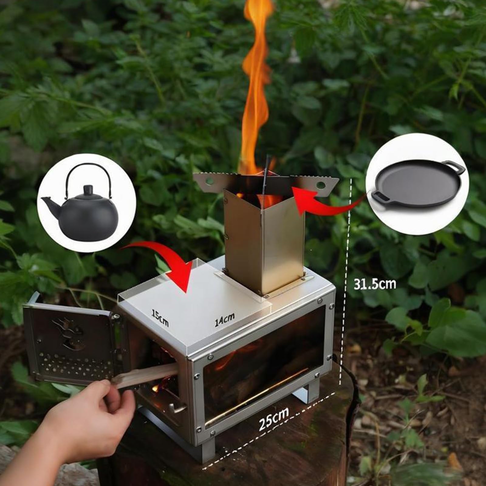 Stufa a Legna da Campeggio Portatile In Acciaio al Carbonio Riscaldamento Rapido Design Modulabile per Cucina e Campeggio Aperto