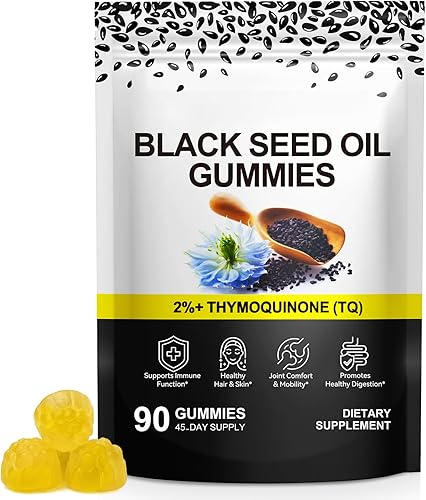 Vceeoy Gomitas de aceite de semilla negra con 2% más de timoquinona (TQ), gomitas de aceite de semilla negra para apoyo inmunológico,
