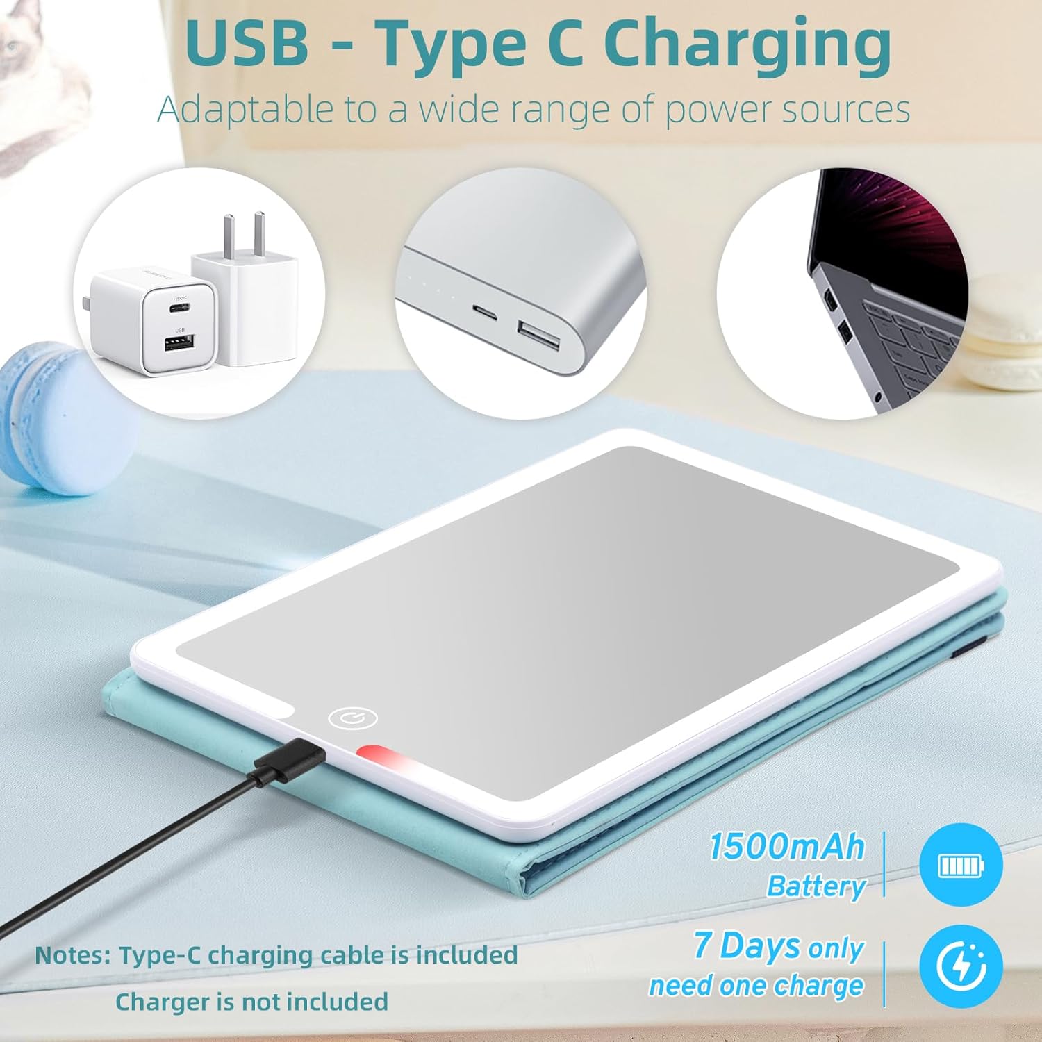 Travel Makeup Mirror with Lights, LED Lighted Vanity Cosmetic Mirror with PU Leather Case, Rechargeable 1500mAh Battery, 3-Color Light Modes Dimming Light Up Mirror 8X 5.5inch for Travel, Home, Office