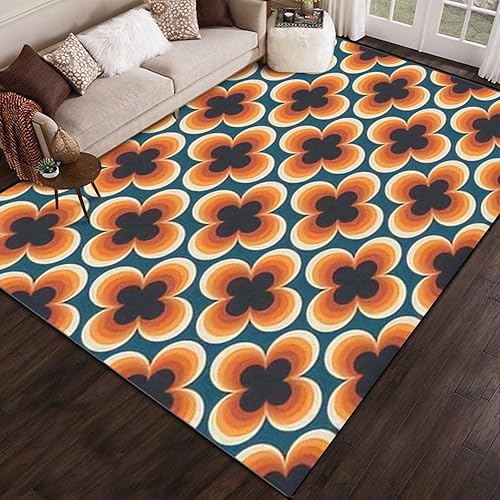 Alfombra vintage geométrica floral sin costuras retro de los años 70, nostálgica de forma simple, alfombra de patio al aire libre, alfombra de juego