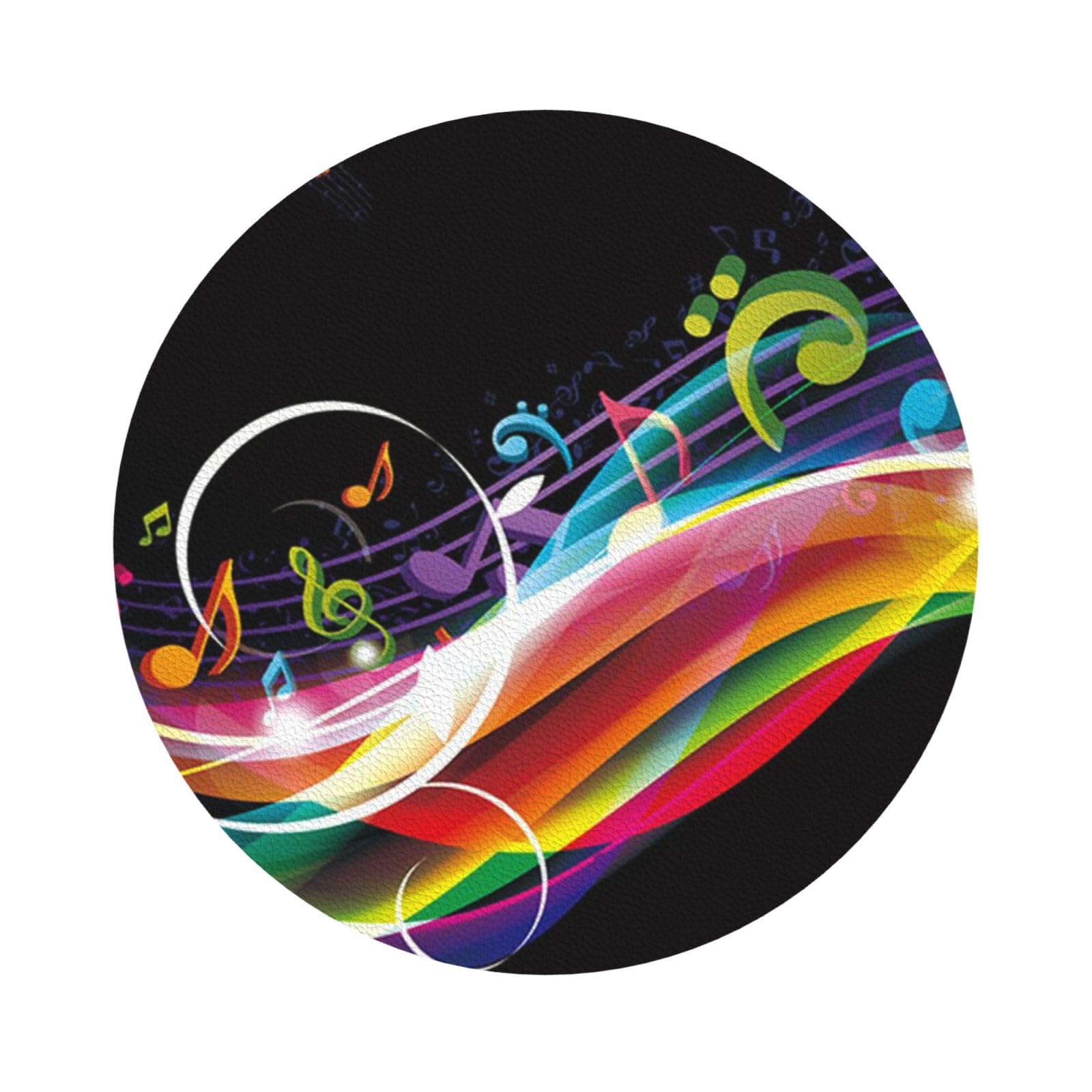 Colorful Music PU Leather Coasters Set of 6 Round Drink Coasters