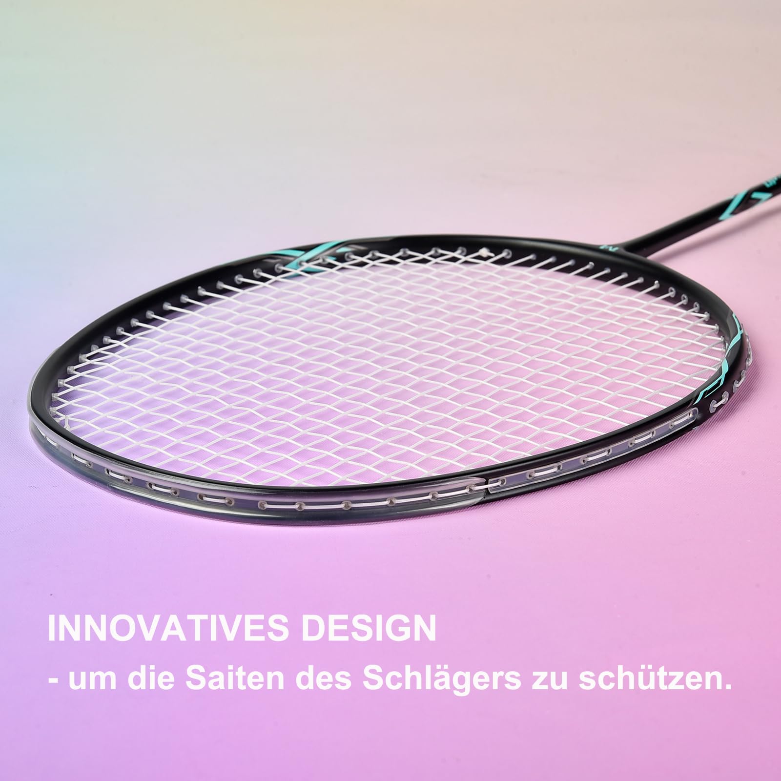 Graphit Badmintonschläger Set, Kratzfestes Rahmendesign, Carbon Badminton Schläger mit Tasche, Federbälle, Griffband
