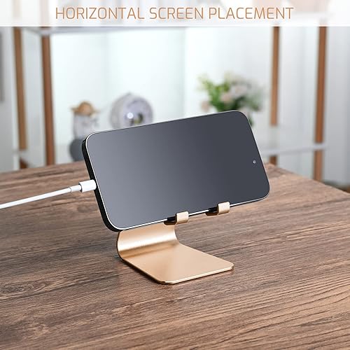 Miniatura 5 de Tofun Soporte de teléfono celular plegable de aleación de aluminio dorado, soporte de teléfono de metal de mesa con ángulo ajustable por eje