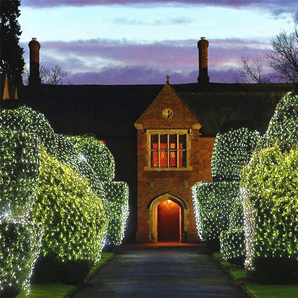 Guirlande lumineuse solaire 200 LED 3 m x 2 m en maille avec 8 modes pour fenêtre, mur, table en cœur, camping, plage (blanc)