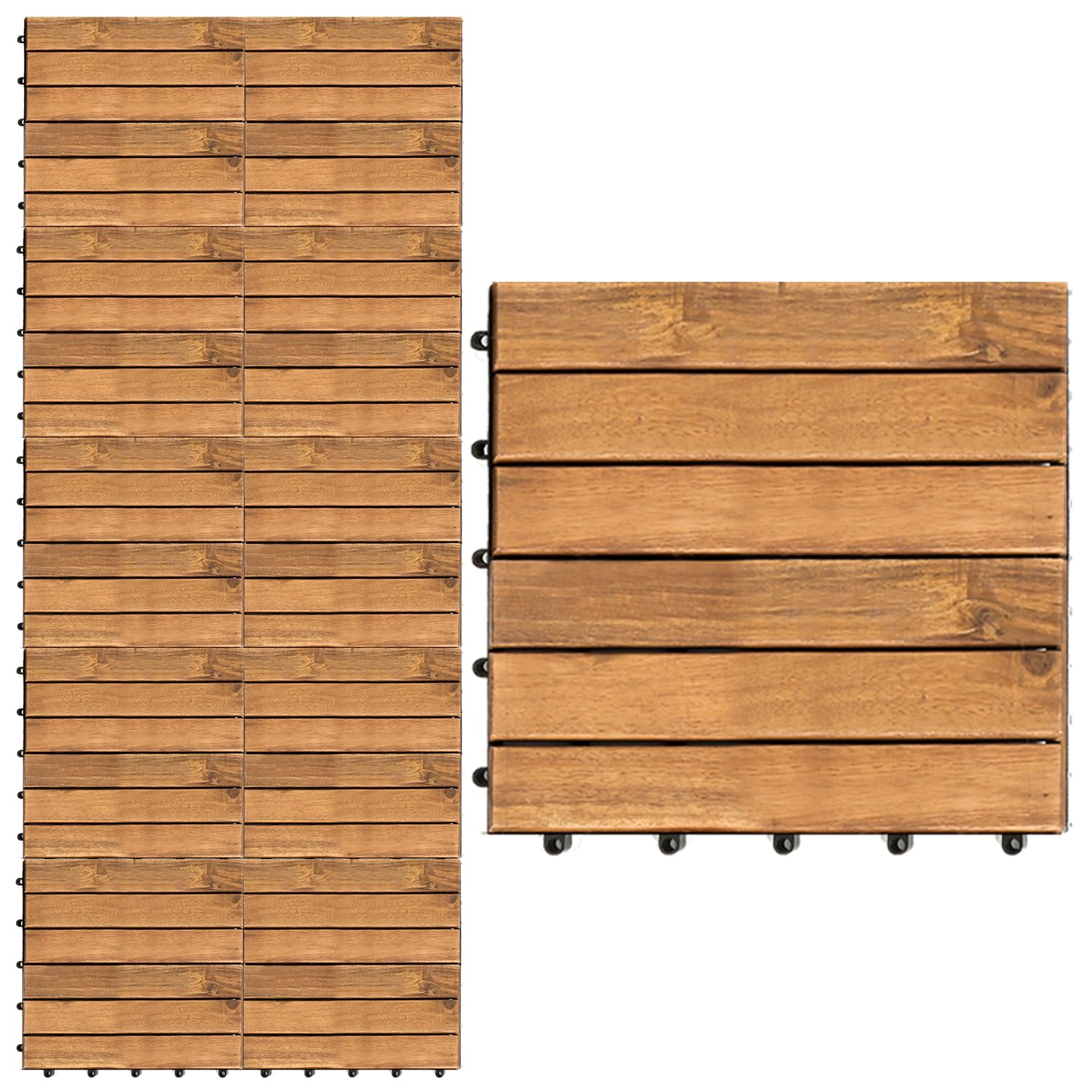 Holzfliesen, 30x30cm33 Fliesen für 3m² Terrassenfliesen Wetterfest aus Akazienholz, Bodenbelag Holzboden Klicksystem mit Drainage, 6 Latten Stil Balkonfliesen
