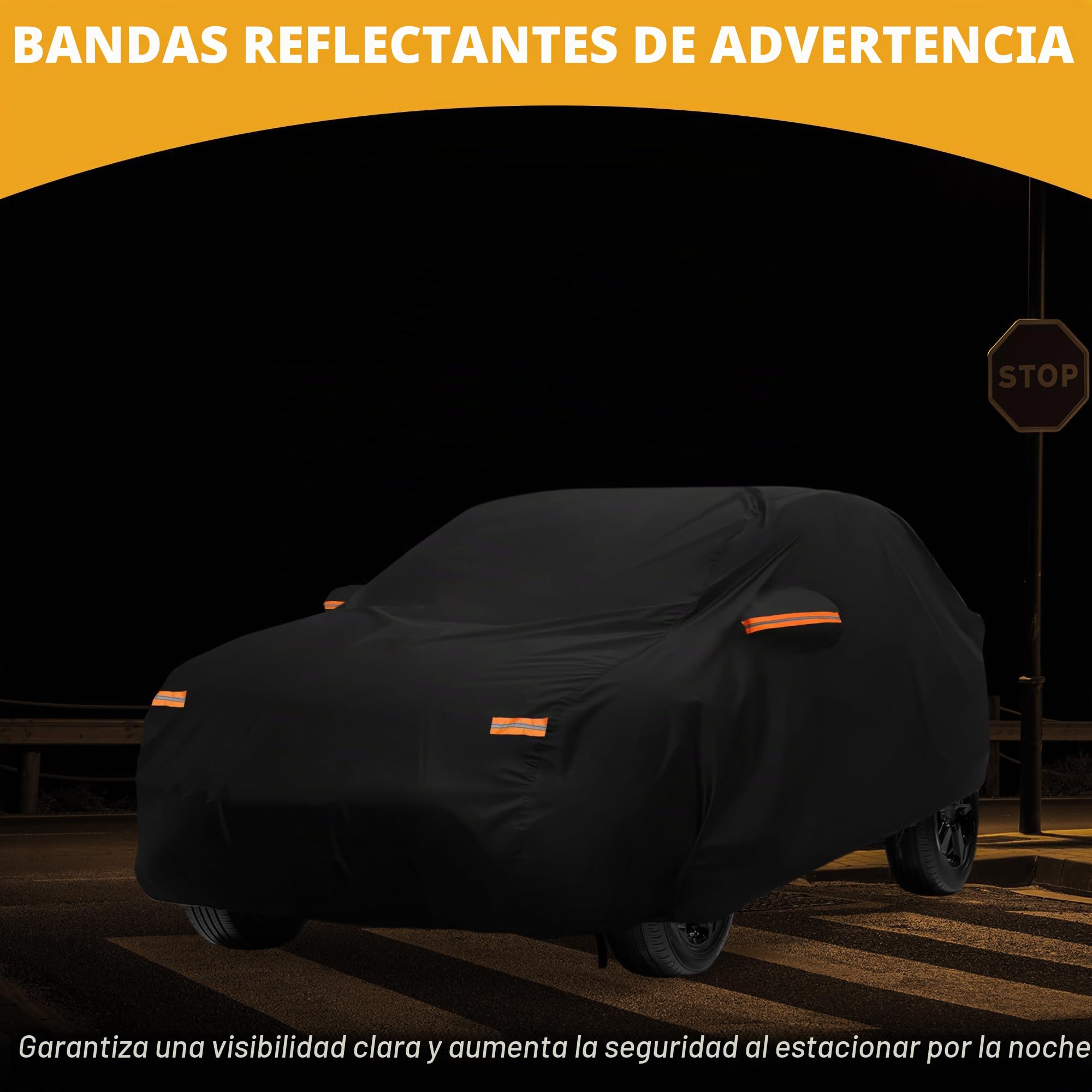 Funda De Coche Impermeable Anti-UV para Ford Puma 19-23 1Pc | 190T-Pu, Negro, 425X180X140Cm, Impermeable, Anti-Uv, Todo Clima, Cremalleras, Cuerda Elástica, Franjas Reflectantes