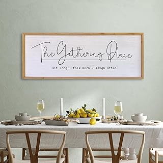 The Gathering Place Wall Decor Sign 40"x15" Large Family Dining Room Vintage Wooden Framed Country Farmhouse Simple And Rustic Hanging For Kitchen Home Wall Art Decoration (Wood)