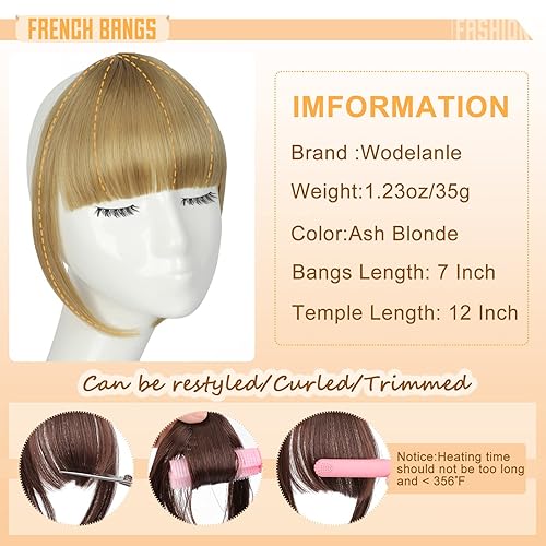 Miniatura 2 de Flequillo de pelo con clip, flequillo falso francés, extensiones de cabello con clip, flequillo sintético fácil de usar, flequillo falso con