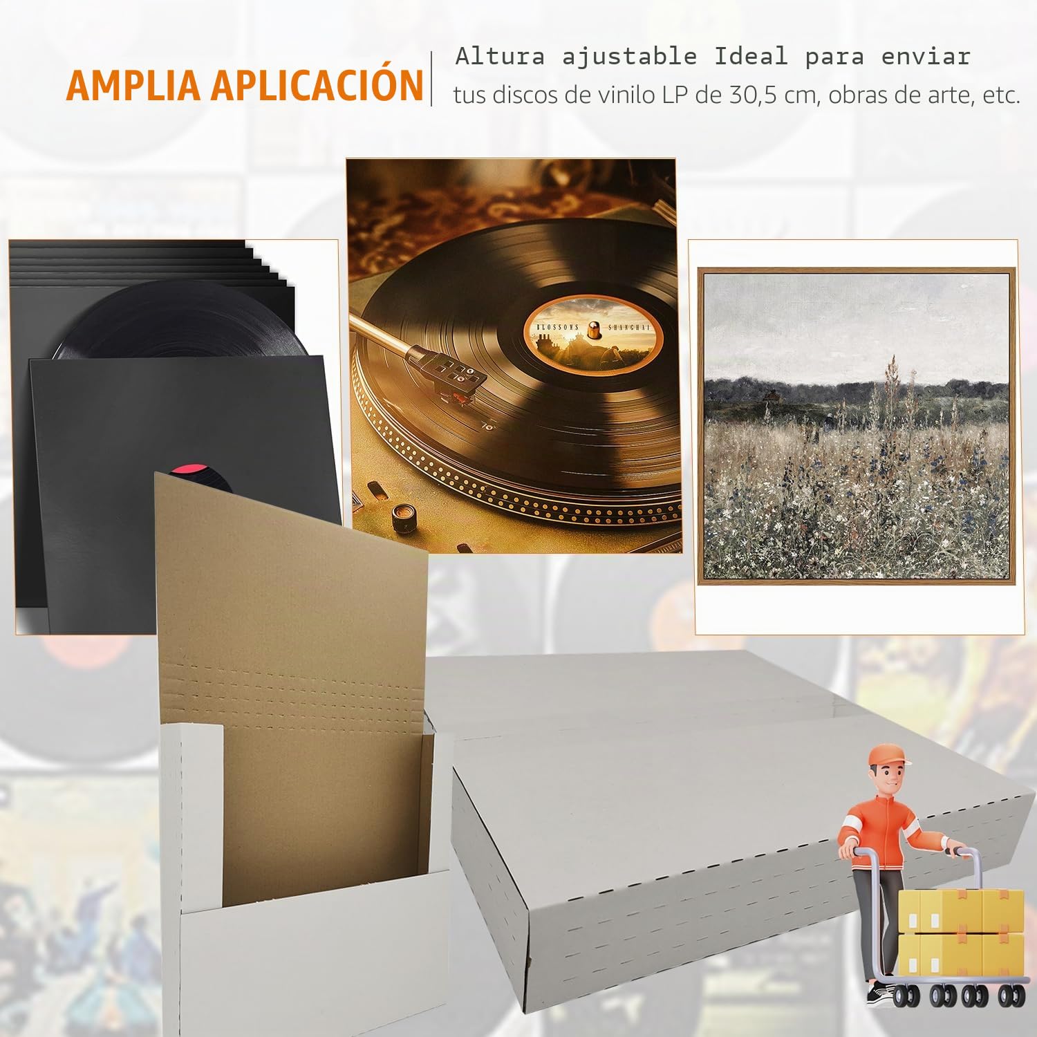 Paquete de 50 cajas de envío de discos de vinilo para álbumes Lp, 32 x 32 x 5 cm, cajas postales de cartón corrugado de altura ajustable, color blanco (EM1212)