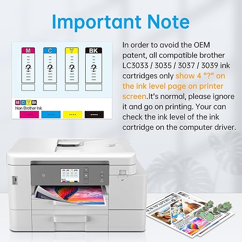 Miniatura 5 de LC3037 - Cartuchos de tinta de gran rendimiento (paquete de 4, BKCMY) - Compatible con Brother LC3037 LC3037XXL LC3039, funciona para impresora