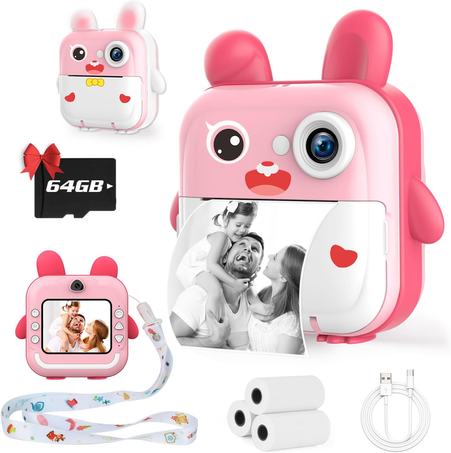 TOYOGO Kids Instant Print Camera, 1080P Digital with 32G SD Card, Instant Print with 3 Rolls Paper, Perfect for 3-12 Year Old Girls & Boys (Pink)