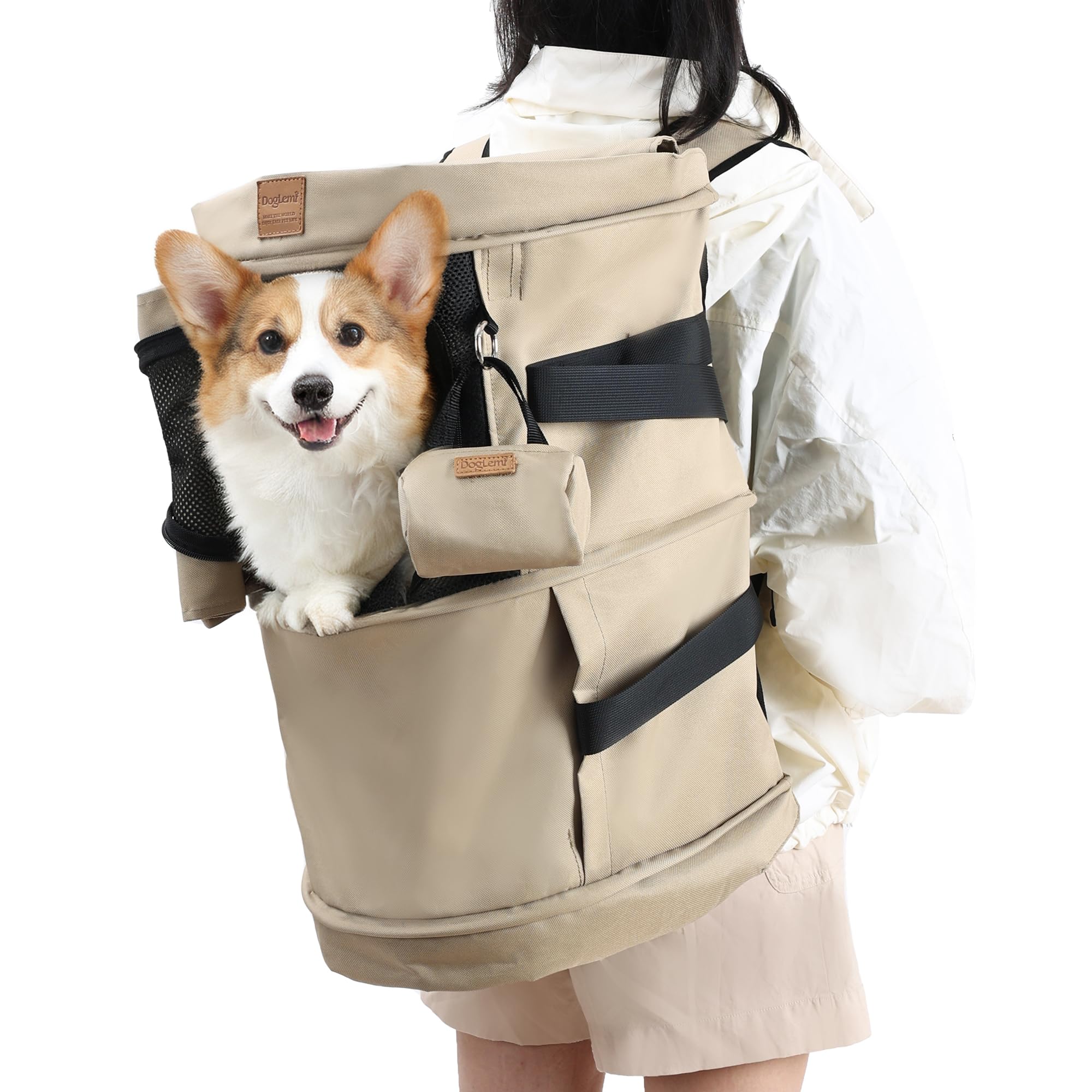Zaino pieghevole per cani, impermeabile, a doppio uso, regolabile con imbottitura interna rimovibile, borsa da viaggio multifunzionale per cani (nero)