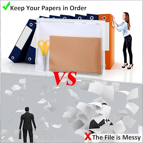 Miniatura 17 de 40 bolsillos para carpeta, 3 agujeros con cremallera, 3 bolsillos A4 con carpetas con cremallera, bolsas de plástico, bolsas de hojas sueltas, bolsa