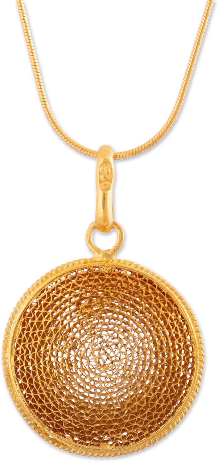 NOVICA Artisan Handcrafted Gold Plated Filigree Necklace Pendant Peru [necklace Length 19.75 in L Necklace Width 1 mm W Pendant(s) 1.5 in L x 0.9 in W] ' Coricancha'
