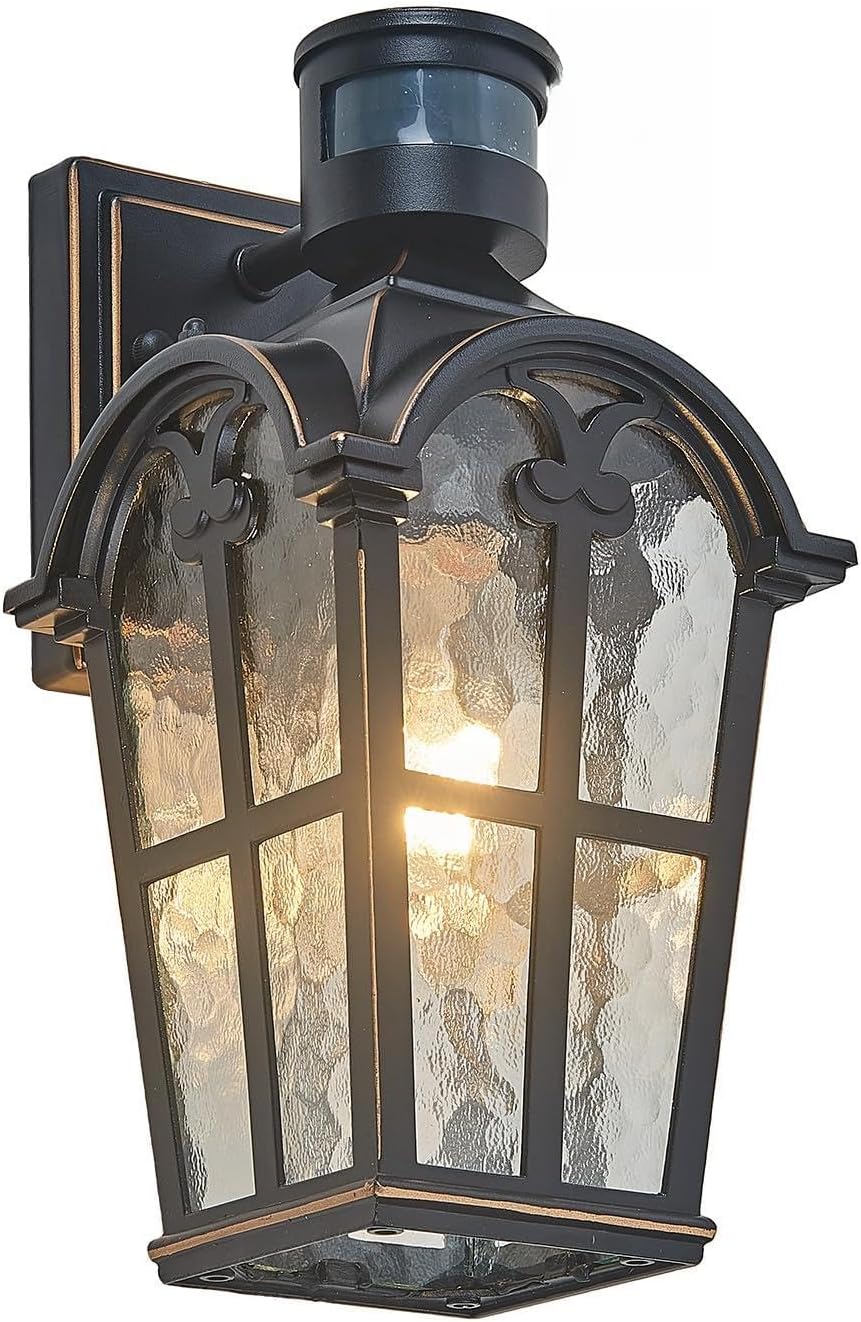 Motion Sensor Outdoor Indoor Lights, 12.6 inch Dusk to Dawn Outdoor Lighting, Water Ripple Glass Wall Light,Waterproof Outside Light for House Porch, Patio, Front Door, Garage,100W E26 Base