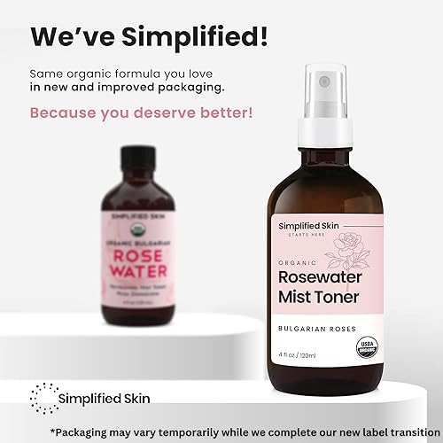 Miniatura 8 de Simplified Skin - Agua de rosas para cara y cabello, tónico facial orgánico certificado USDA  Spray hidratante sin alcohol para maquillaje  Agua de