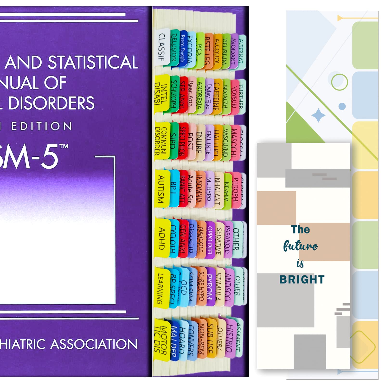 DSM-5 Tabs, Index Tabs for DSM-5, Color-Coded & Laminated, 80 Tabs in total, with Alignment Guide and Bookmark, Tear-Resistant, Can Be Removed and Reapplied