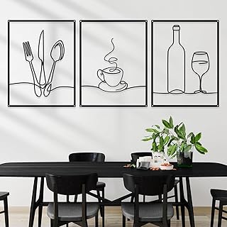 Otoolling 3 Pieces Metal Minimalist Line Kitchen Signs Wall Decor Drawin...