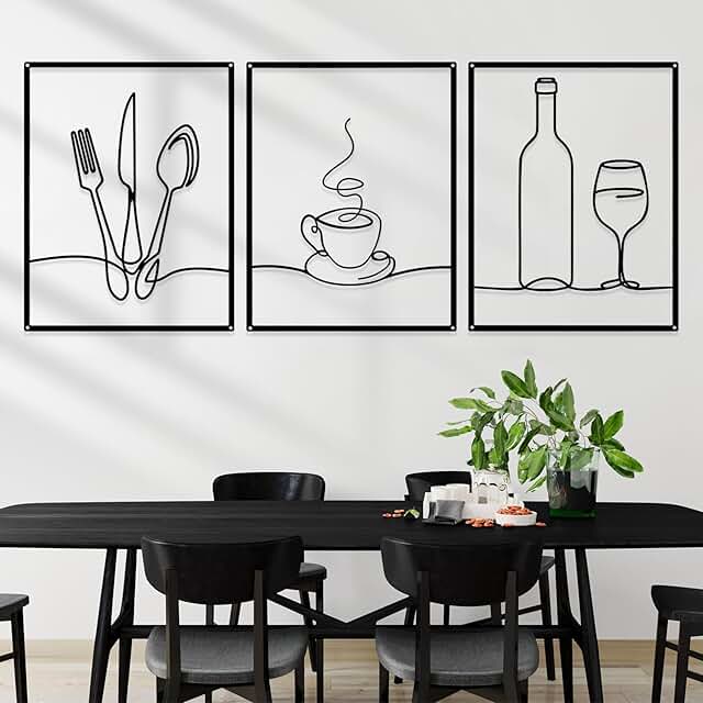 Otoolling 3 Pieces Metal Minimalist Line Kitchen Signs Wall Decor Drawin...