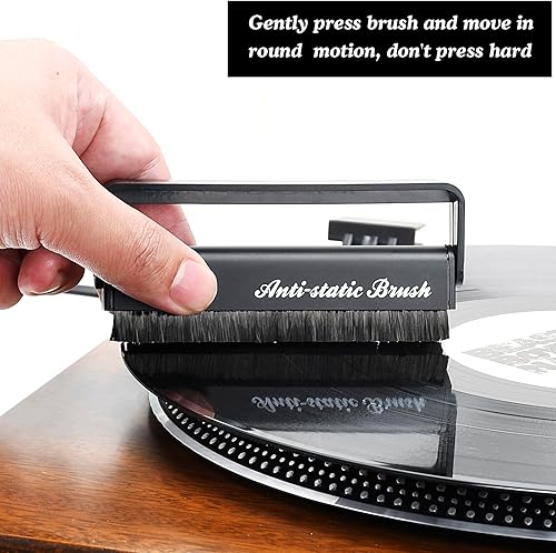 Miniatura 2 de Kit limpiador de discos de vinilo 5 en 1, cepillo de limpieza de discos de vinilo de fibra de carbono antiestático, gel de limpieza de lápiz