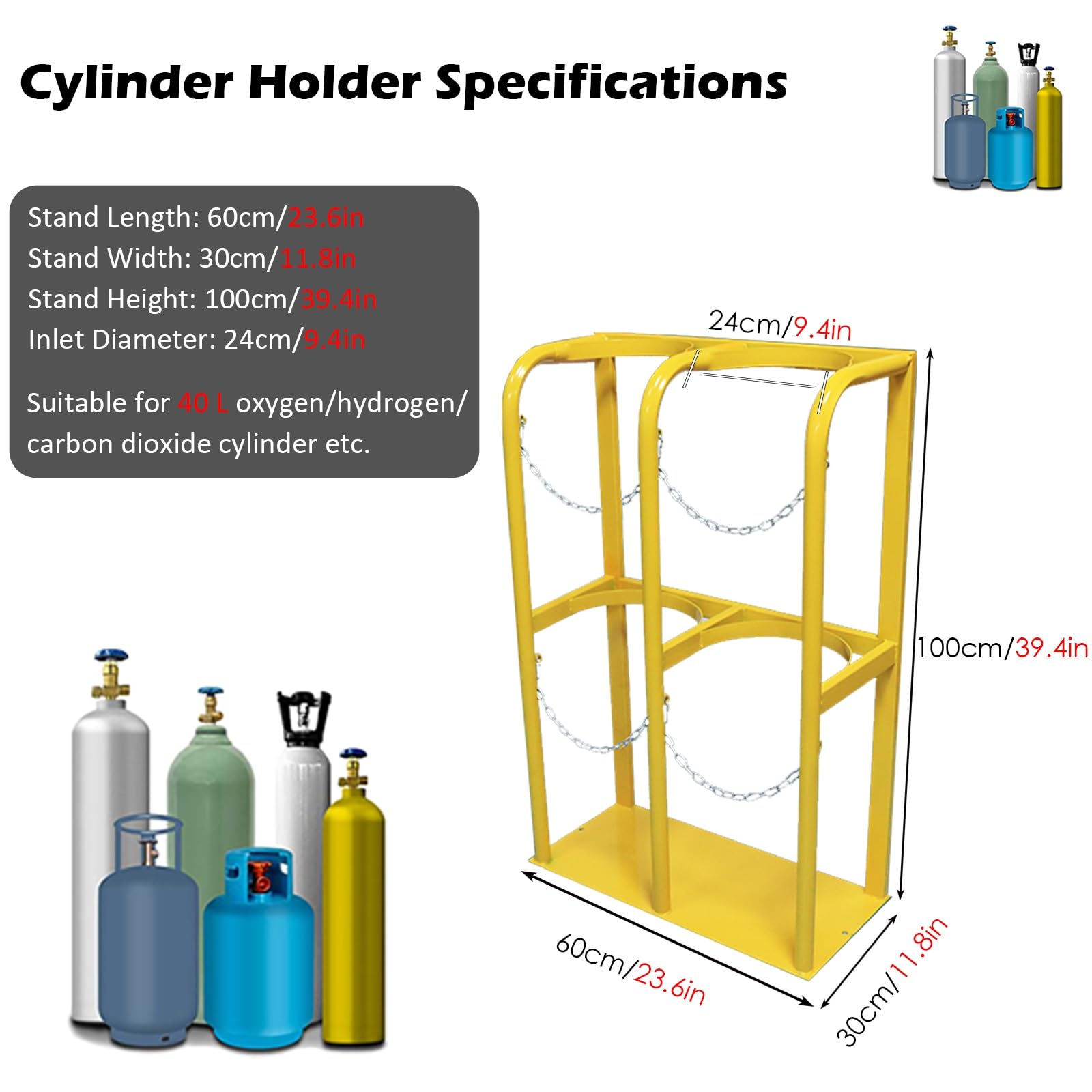 Soporte para bombonas de propano, Soporte de Suelo para Cilindros de Gas, Apto para Cilindros de Gas STO Nitron/dióxido de Carbono (Amarillo, con Capacidad para 2 Cilindros).