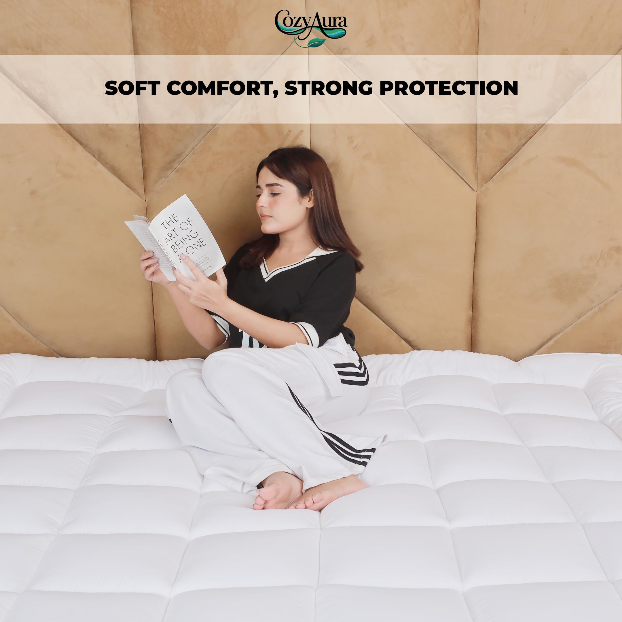 Cozy Aura Surmatelas matelassé ultra doux pour lit super king size (180 × 200 cm) - 4 pouces/10 cm d'épaisseur avec sangles élastiques, microfibre hypoallergénique et respirante pour plus de confort