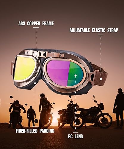 Miniatura 4 de CRG Sports Gafas de motocicleta estilo aviador vintage estilo piloto motocicleta crucero scooter gafas para hombre, mujer, adulto