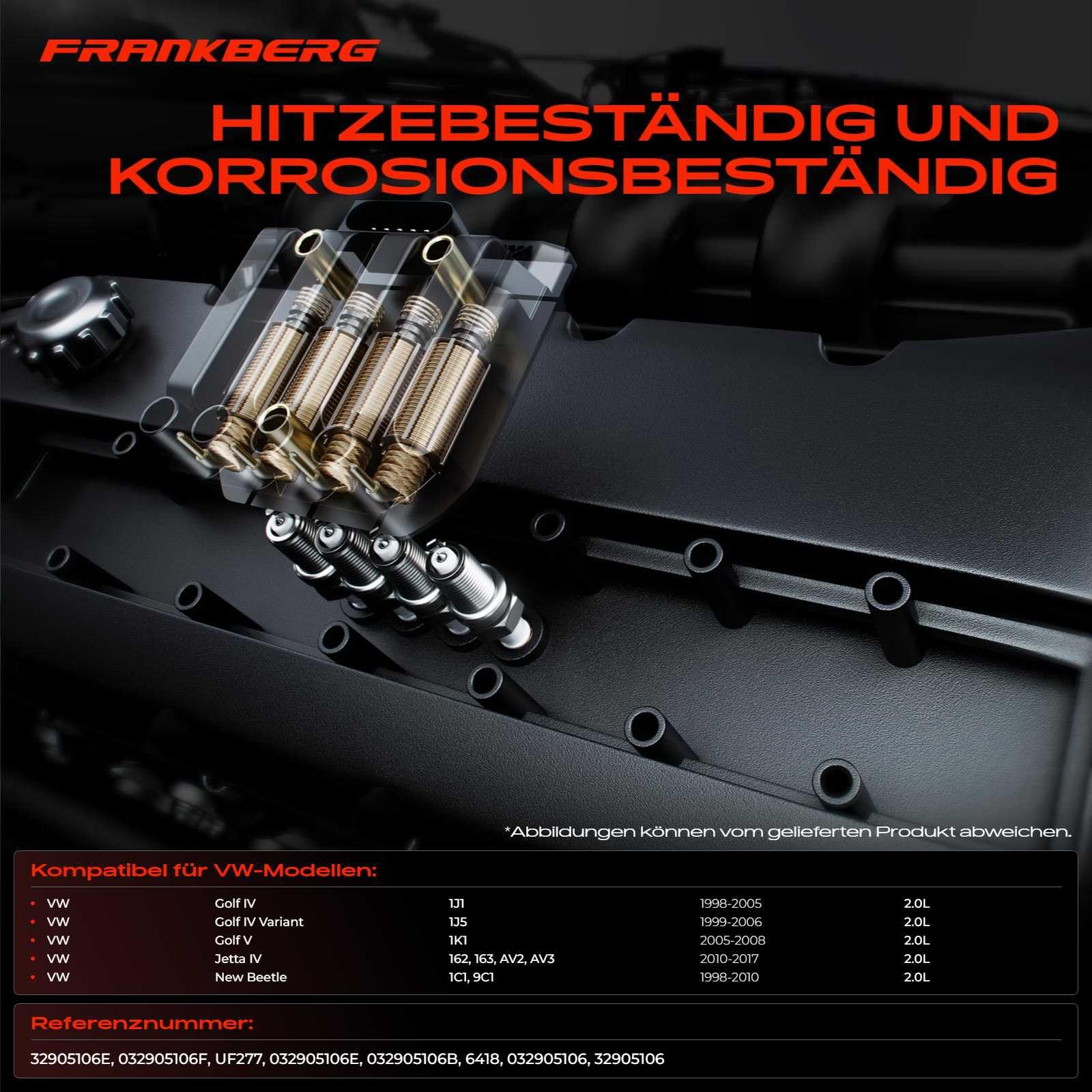 Frankberg 1 bobina di accensione + 4 candele benzina 032905106 | Compatibile con: Golf V 1K1, New Beetle 1C1 9C1, Golf IV Variante 1J5, J.e.t.t.a IV 162 163 AV2 AV3, Golf IV 1J1