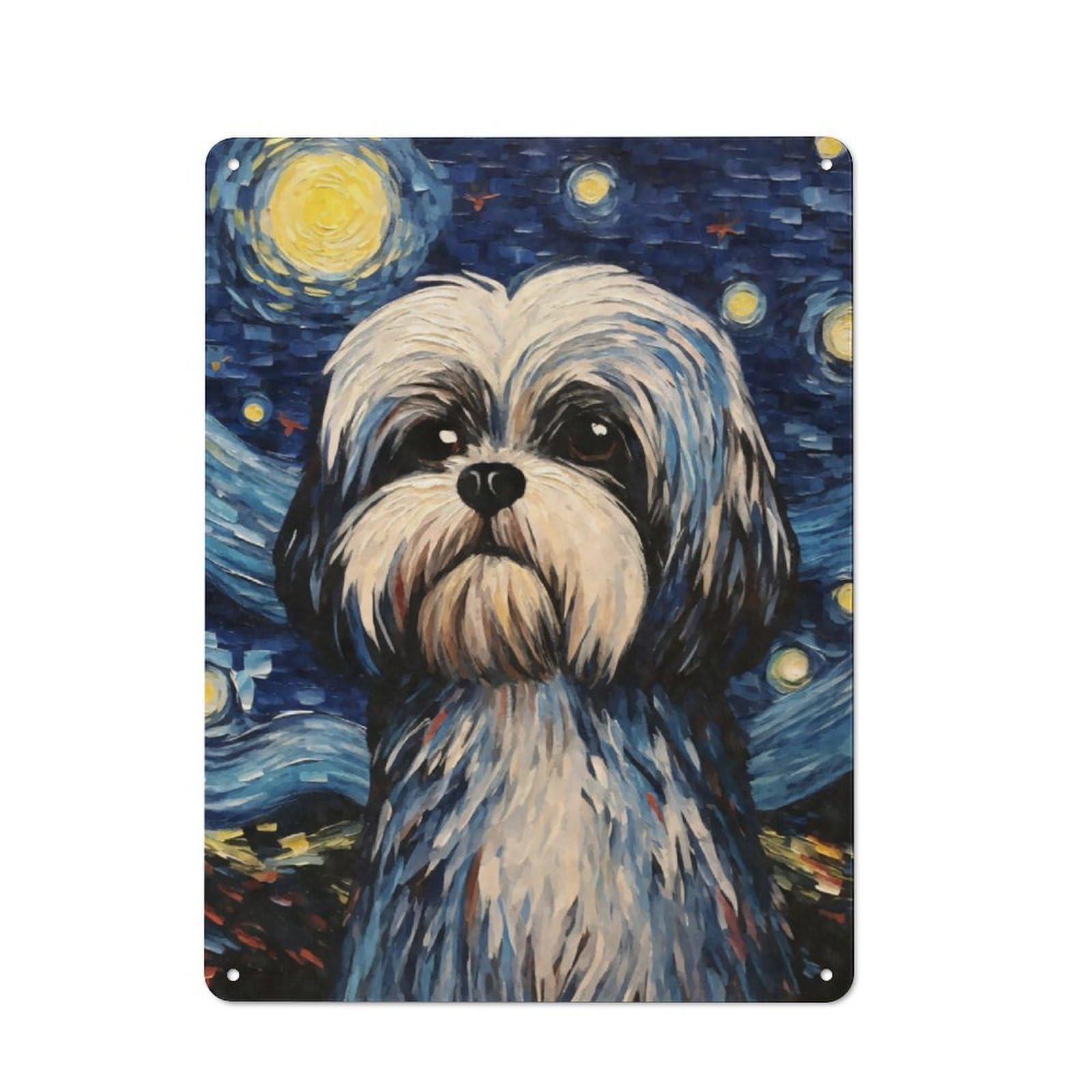 Junmoney Shih Tzu Dog Starry Night Metal Sign 40X30cm With For Workshop Wall, Rustic Decor, For Collectors Decorating Workshops And Hobby Rooms